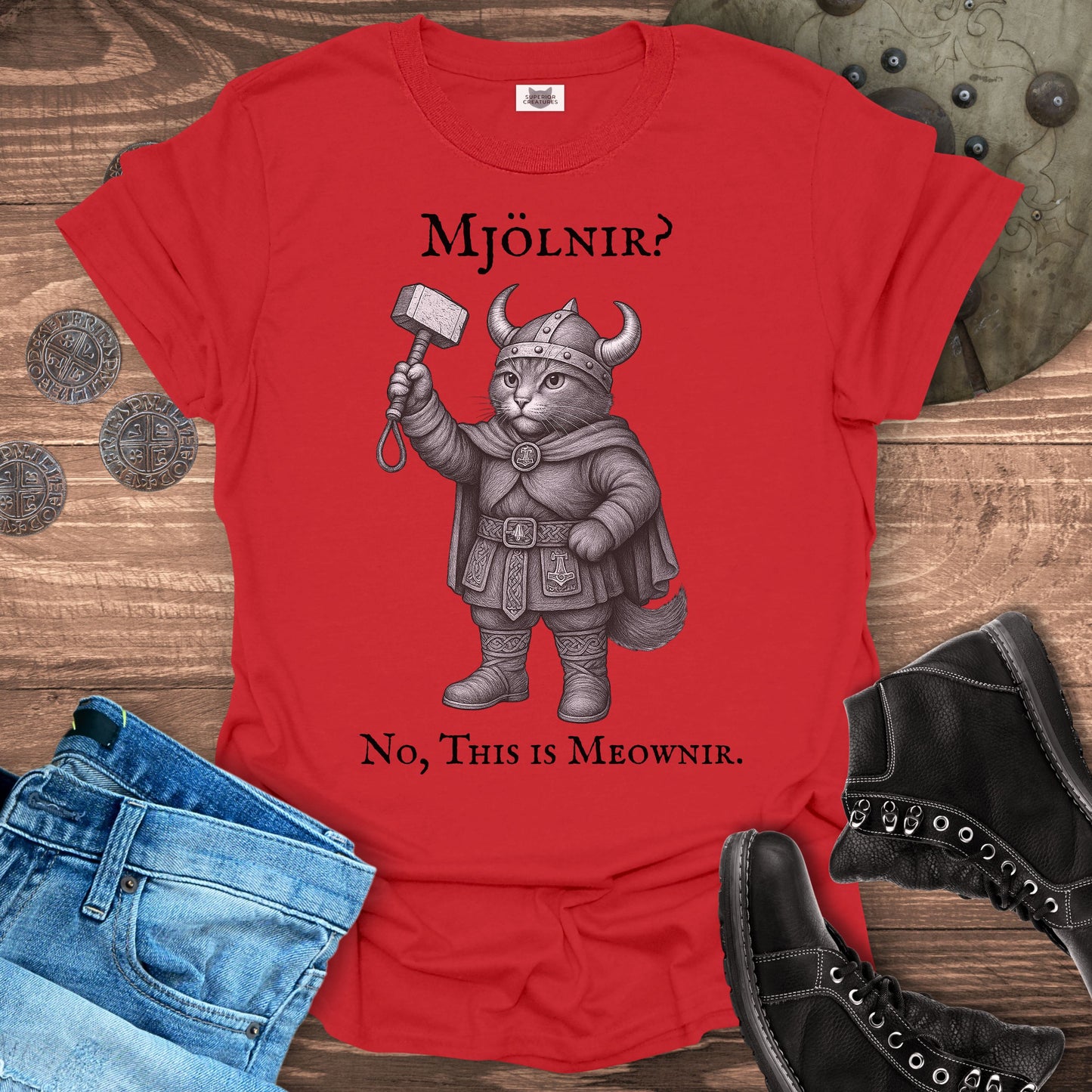 Mjölnir? No, This is Meownir Viking Cat T-shirt
