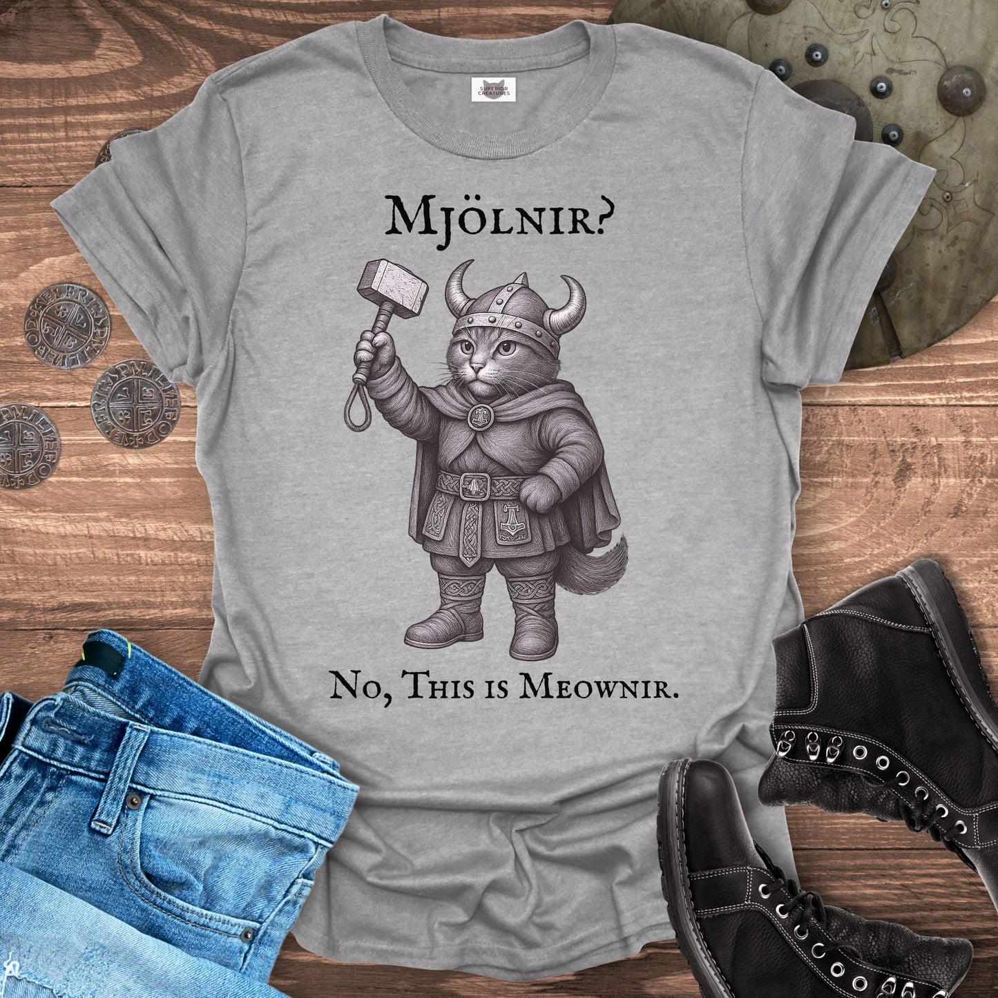 Mjölnir? No, This is Meownir Viking Cat T-shirt