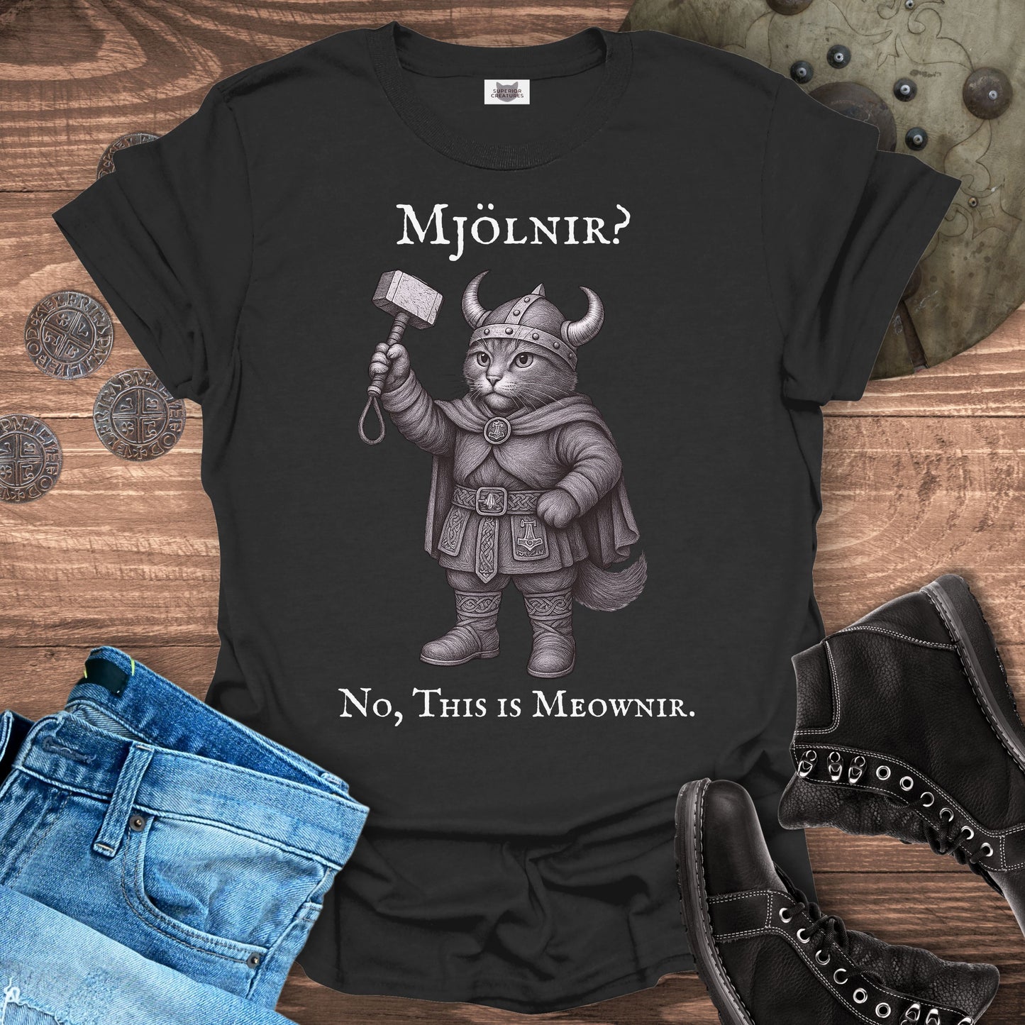 Mjölnir? No, This is Meownir Viking Cat T-shirt