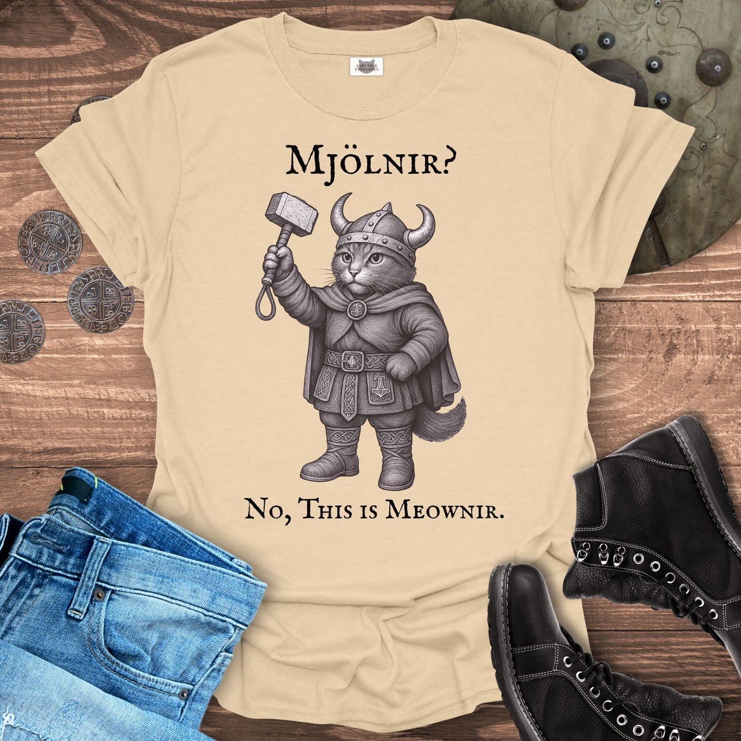 Mjölnir? No, This is Meownir Viking Cat T-shirt
