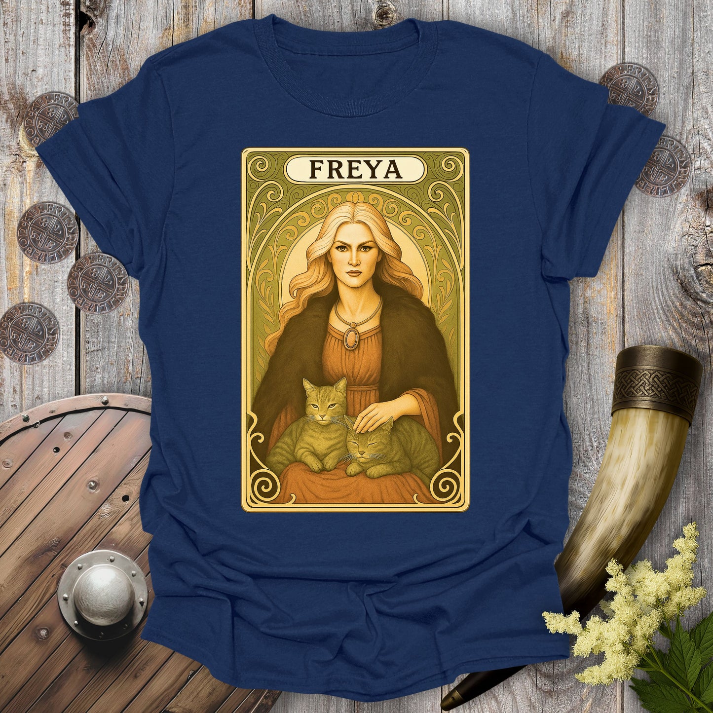 Freya with Cats Tarot Card T-Shirt