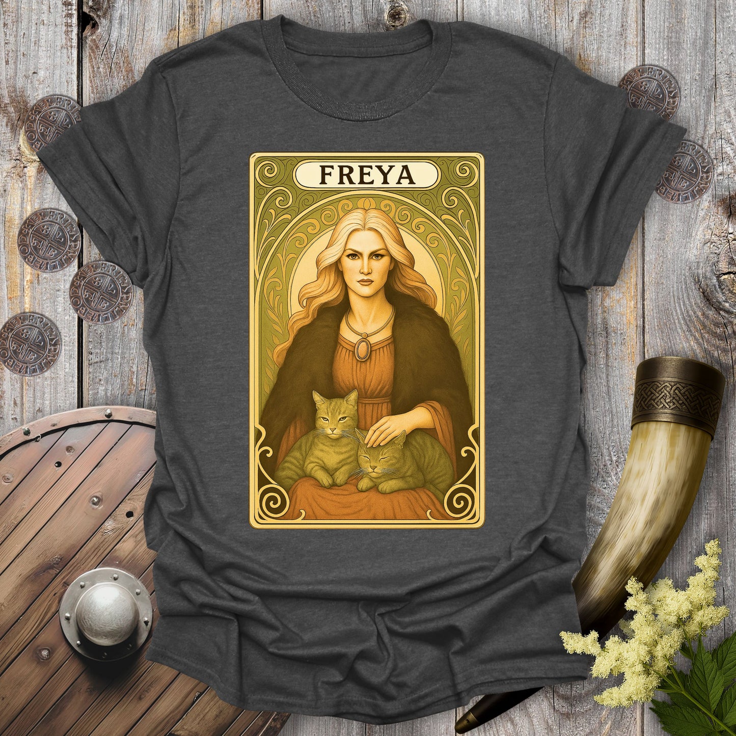 Freya with Cats Tarot Card T-Shirt