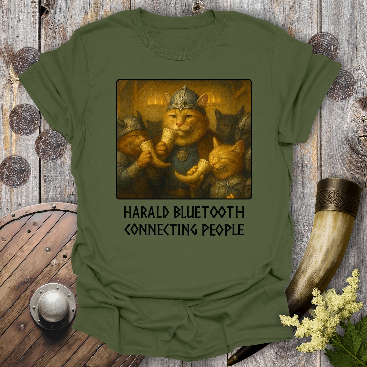 Harald Bluetooth Connecting People Viking Cat T-Shirt