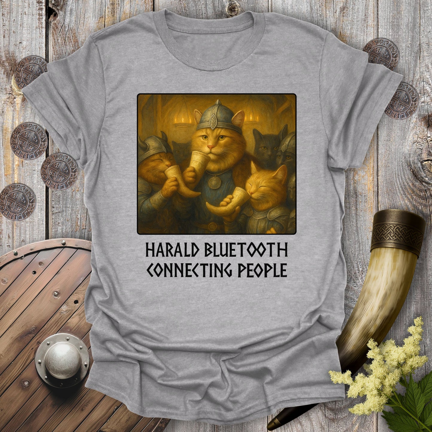 Harald Bluetooth Connecting People Viking Cat T-Shirt