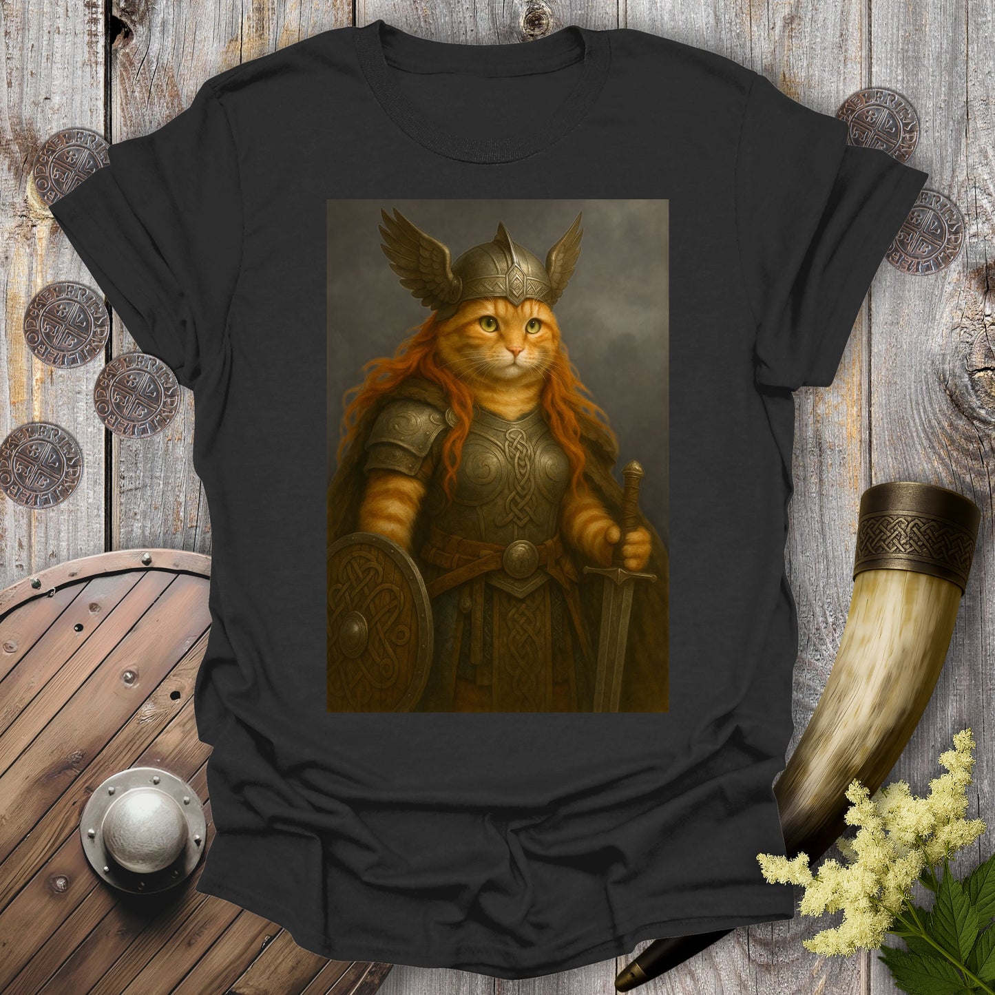 Valkyrie Warrior Cat Portrait T-Shirt
