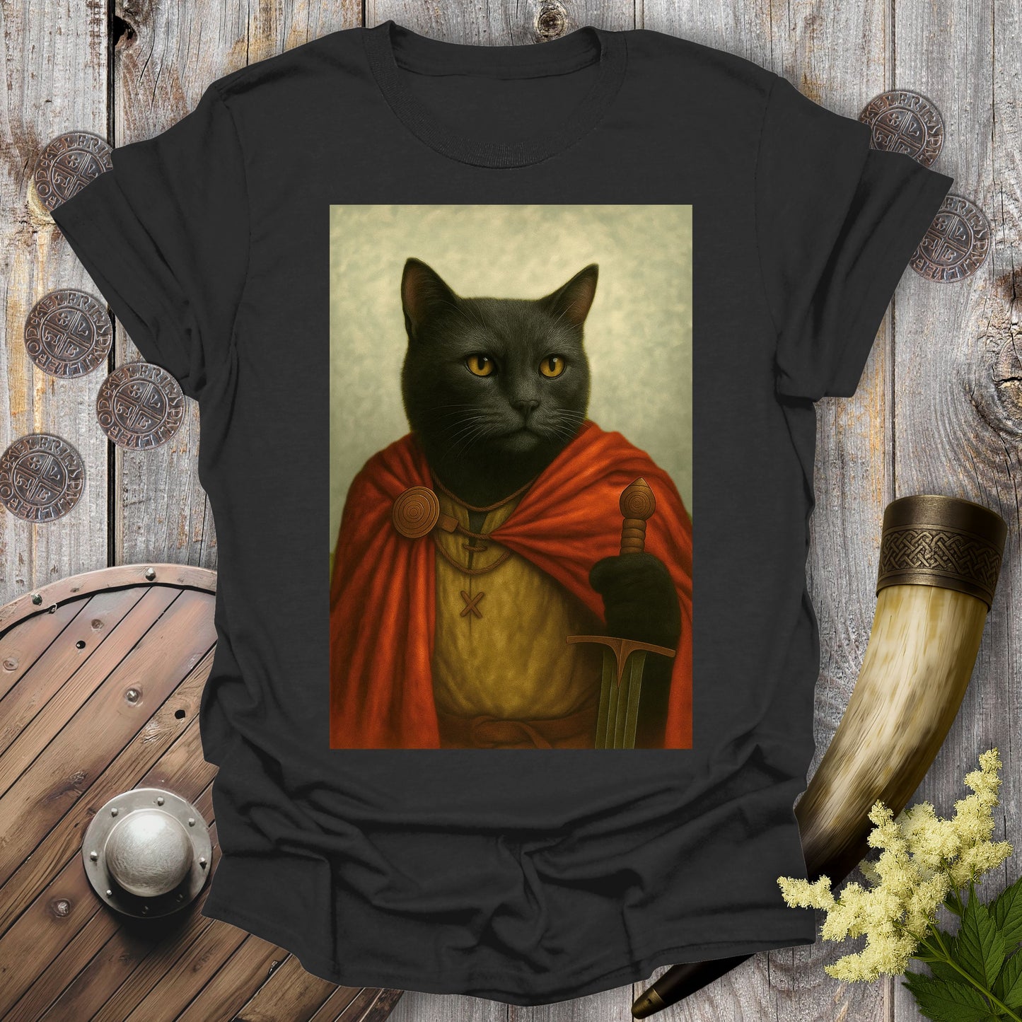 Viking Black Cat Portrait Noble Warrior T-Shirt