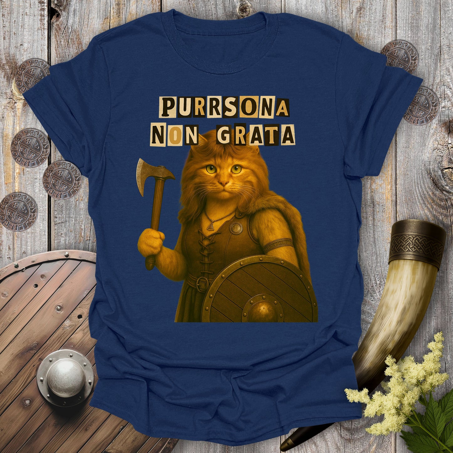 'Purrsona Non Grata' Ransom Note Shieldmaiden T-Shirt