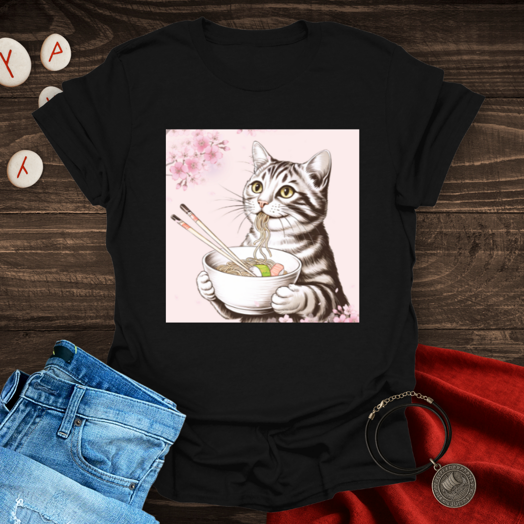 Noodle and Sushi Cherry Blossom Cat T-Shirt