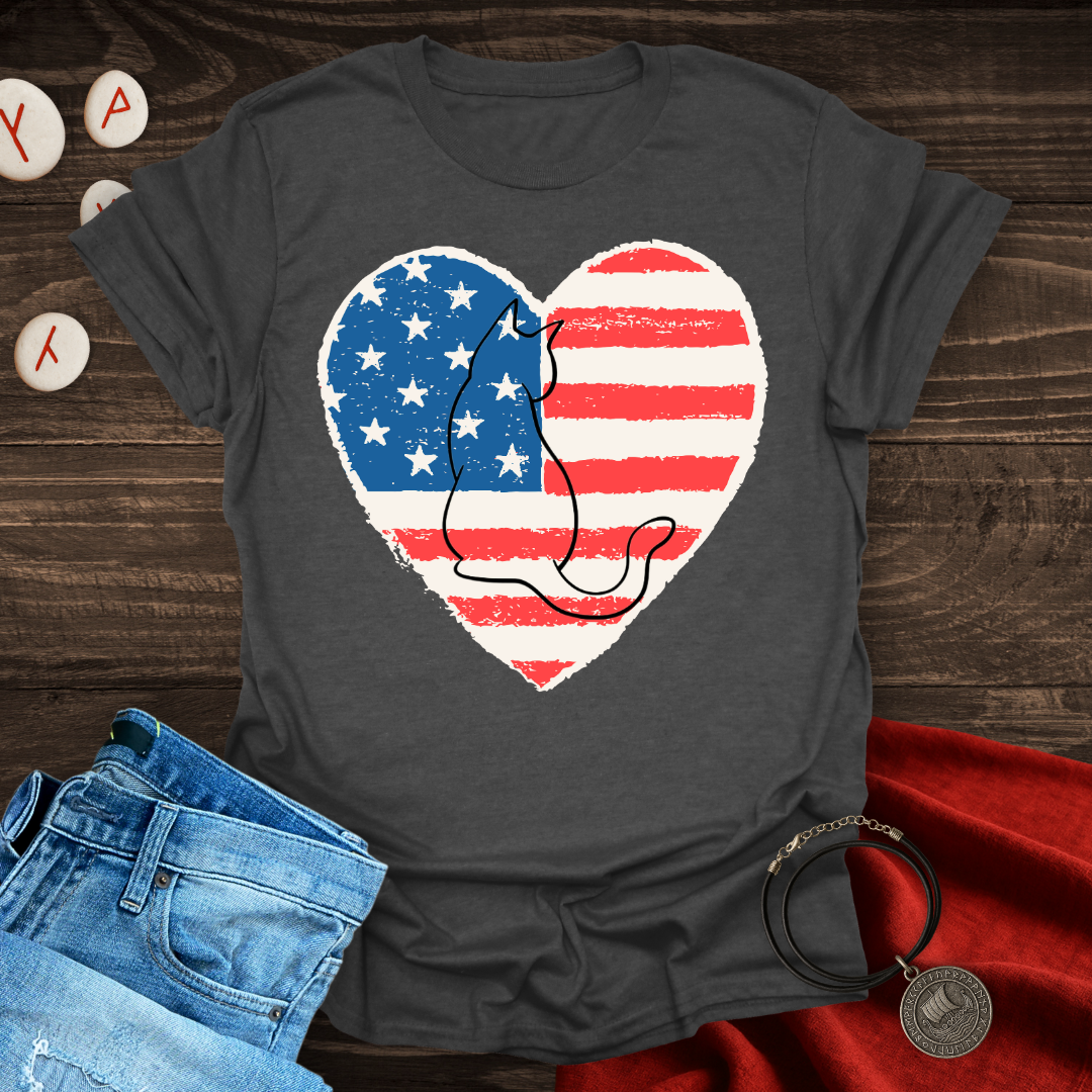 American Flag Cat Lover T-Shirt