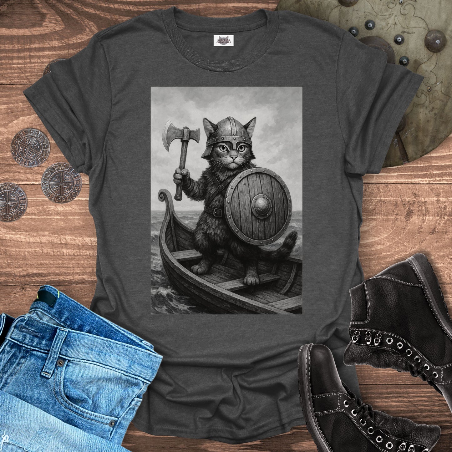 Viking Cat on a Longship T-shirt