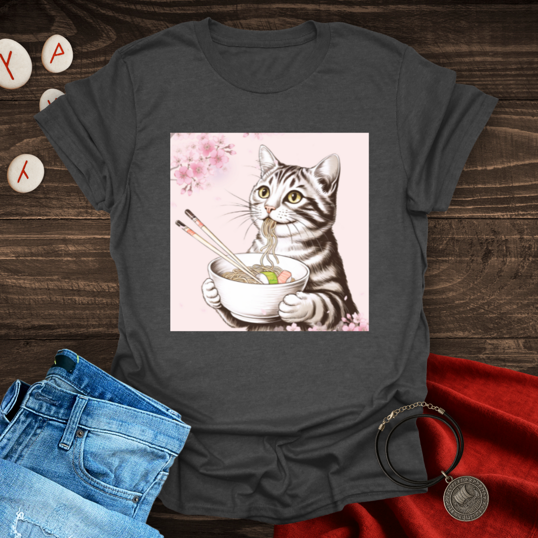 Noodle and Sushi Cherry Blossom Cat T-Shirt