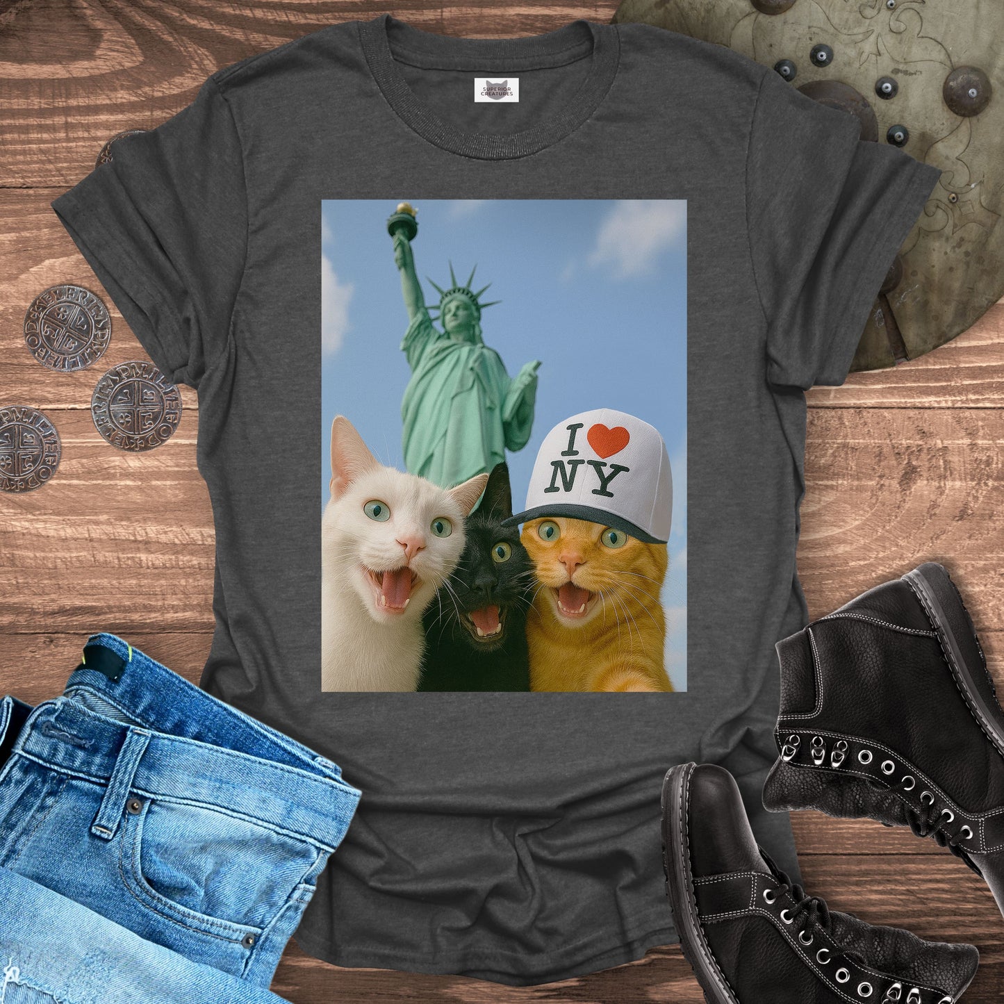 Selfie Cats at the Statue of Liberty T-shirt