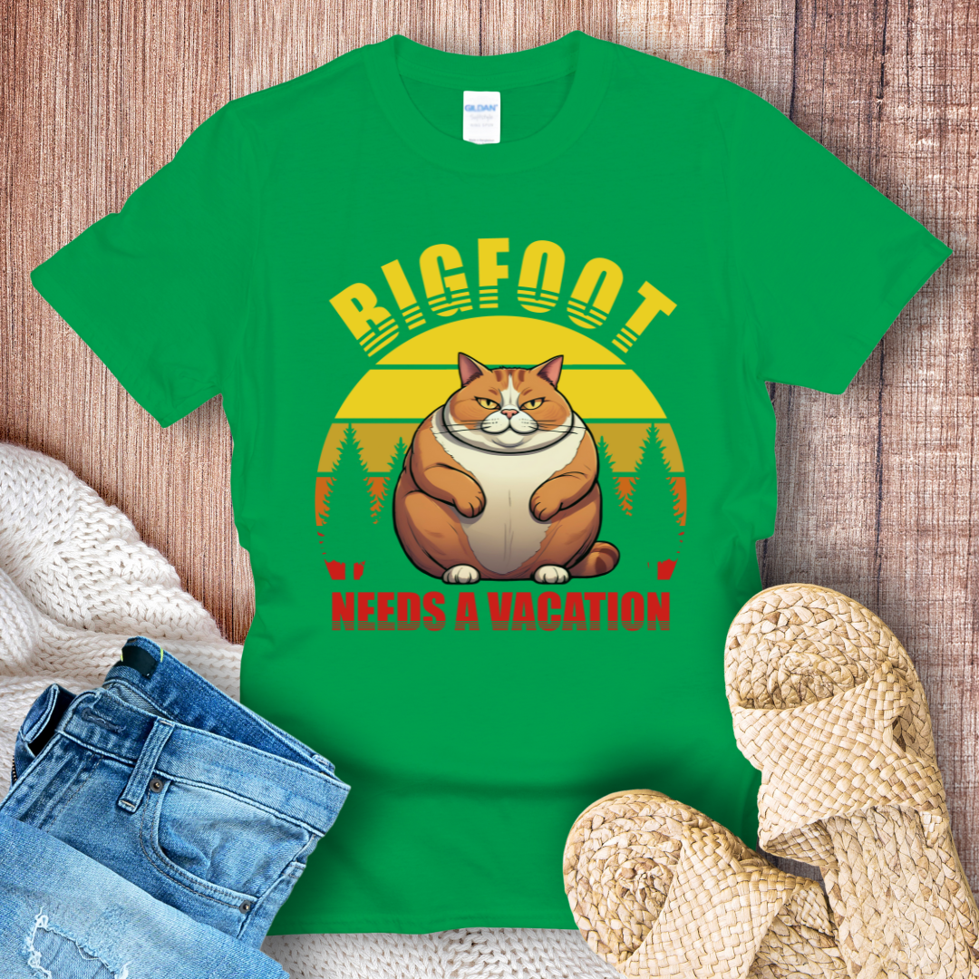 Bigfoot Needs a Vacation Cat T-Shirt