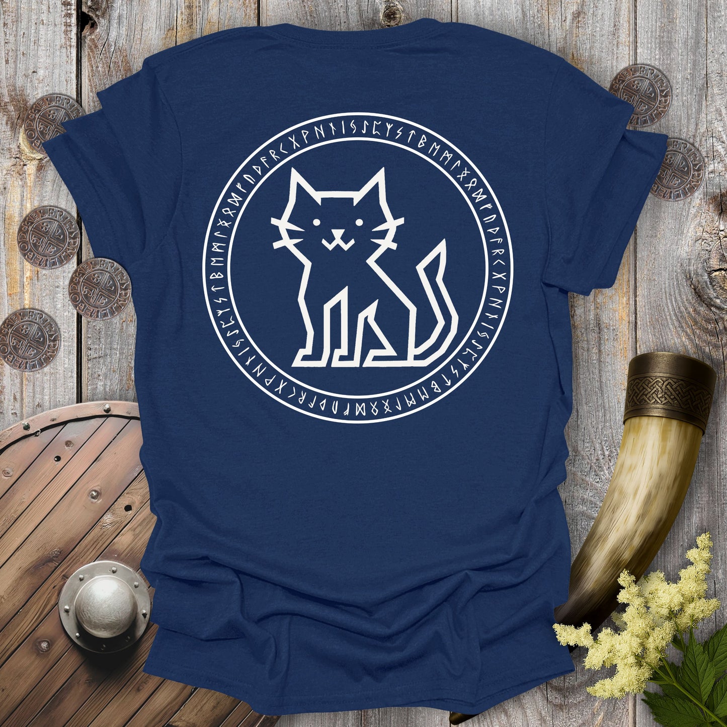 Runestone Cat – Back print Edition Viking T-Shirt