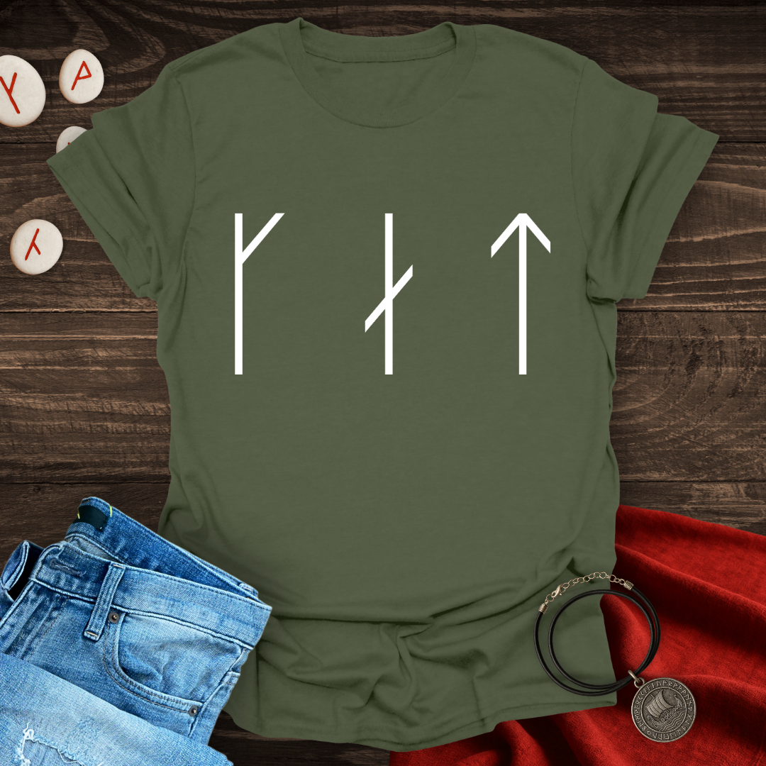 CAT in Runes – Minimalist Viking T-Shirt
