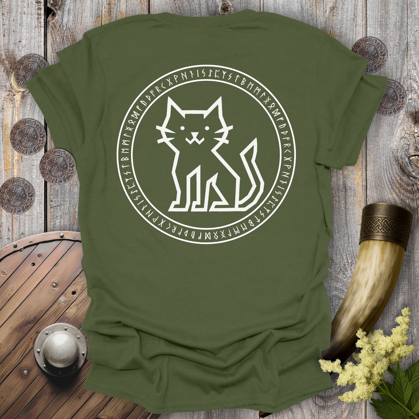 Runestone Cat – Back print Edition Viking T-Shirt