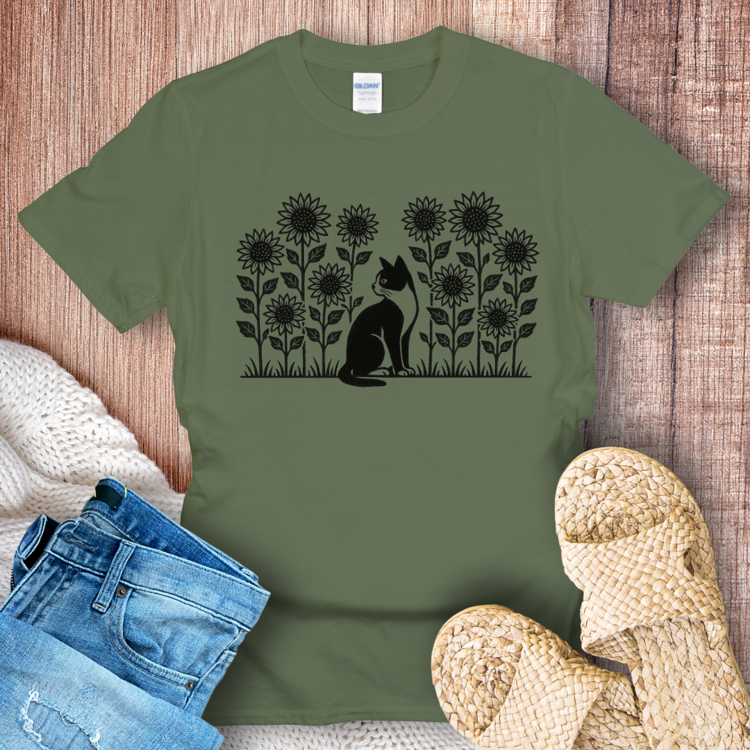 Cat in a Sunflower Garden T-shirt