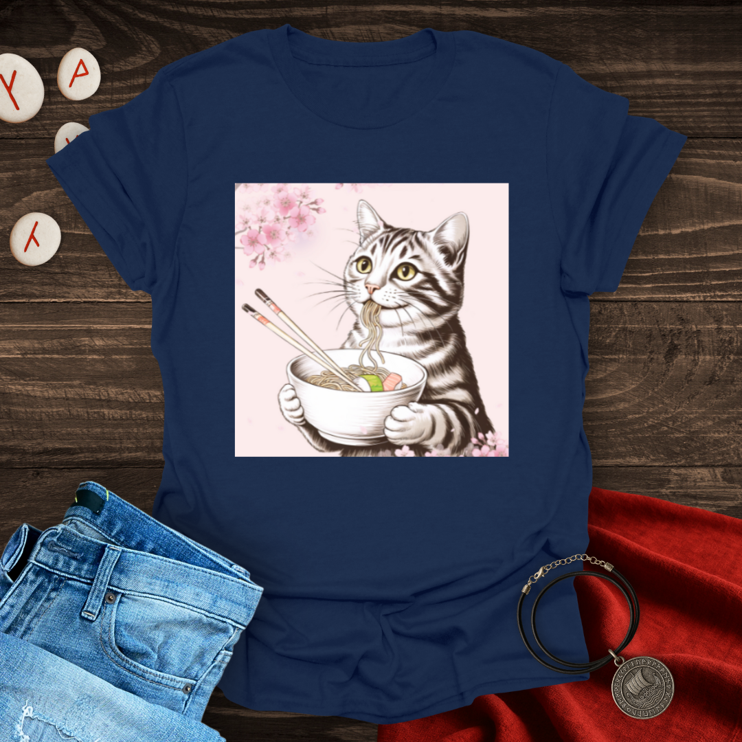 Noodle and Sushi Cherry Blossom Cat T-Shirt