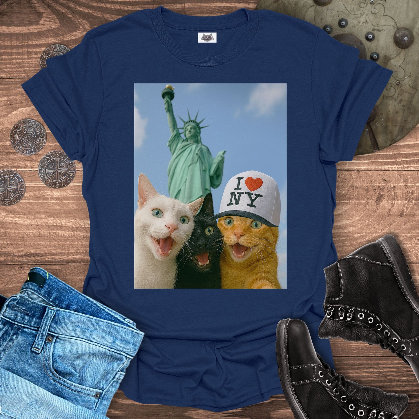 Selfie Cats at the Statue of Liberty T-shirt