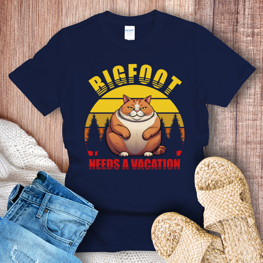 Bigfoot Needs a Vacation Cat T-Shirt