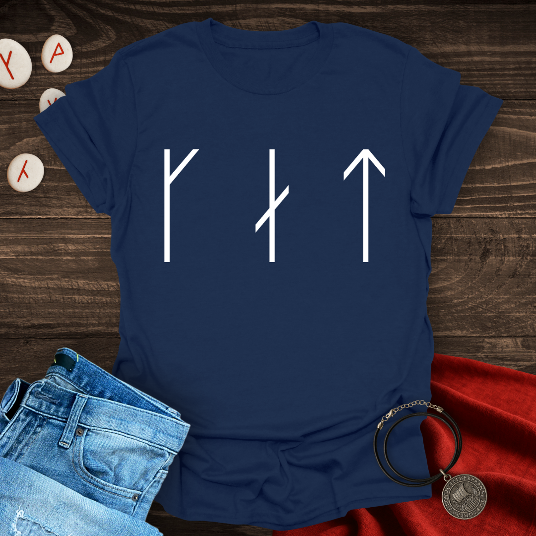 CAT in Runes – Minimalist Viking T-Shirt