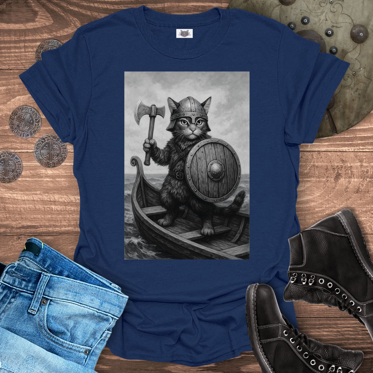 Viking Cat on a Longship T-shirt