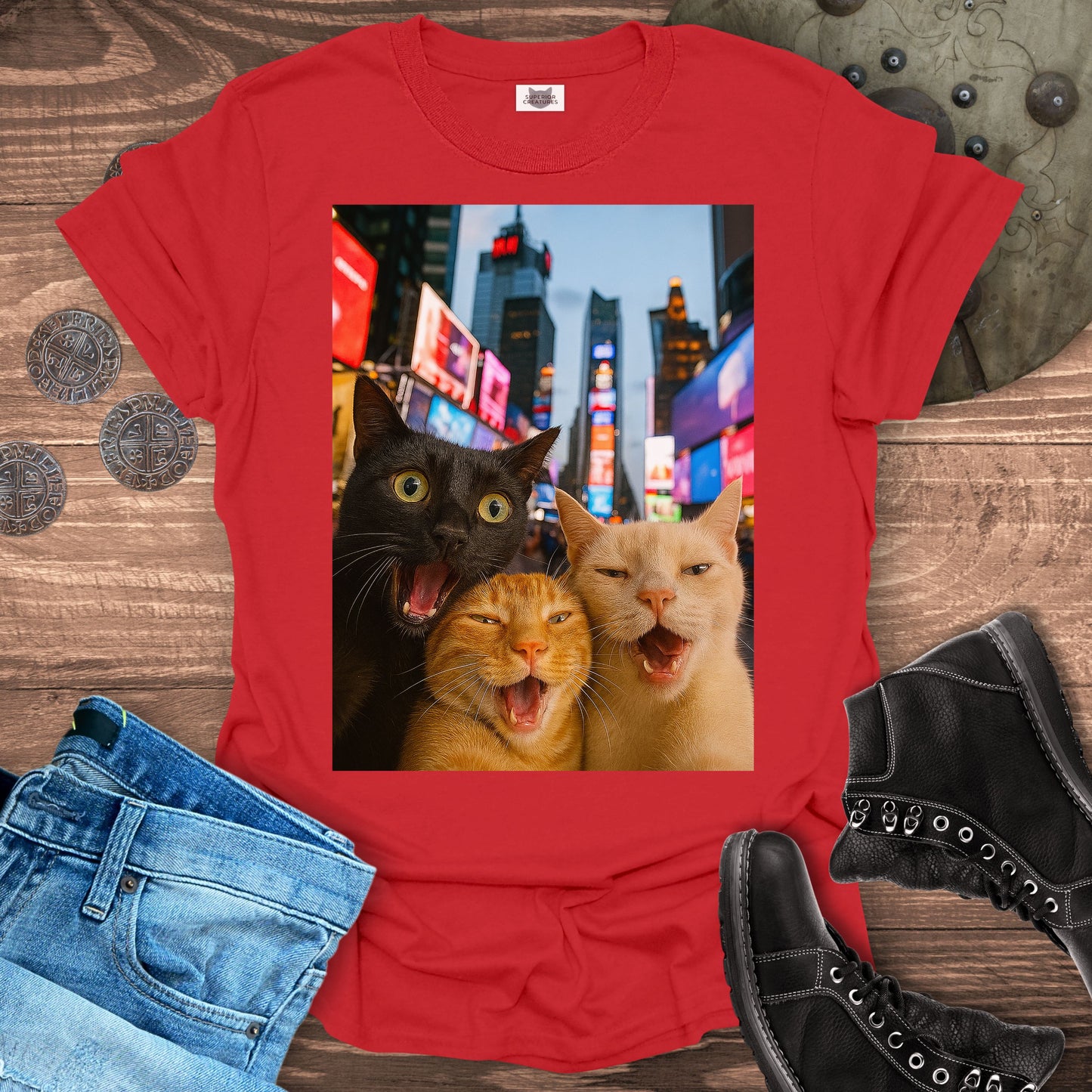 Selfie Cats at Times Square NYC T-shirt