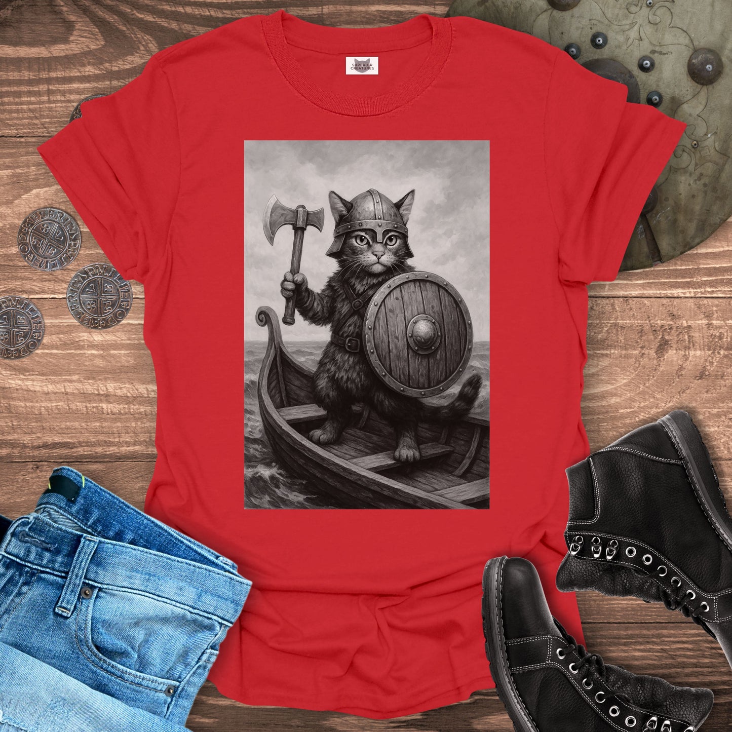 Viking Cat on a Longship T-shirt
