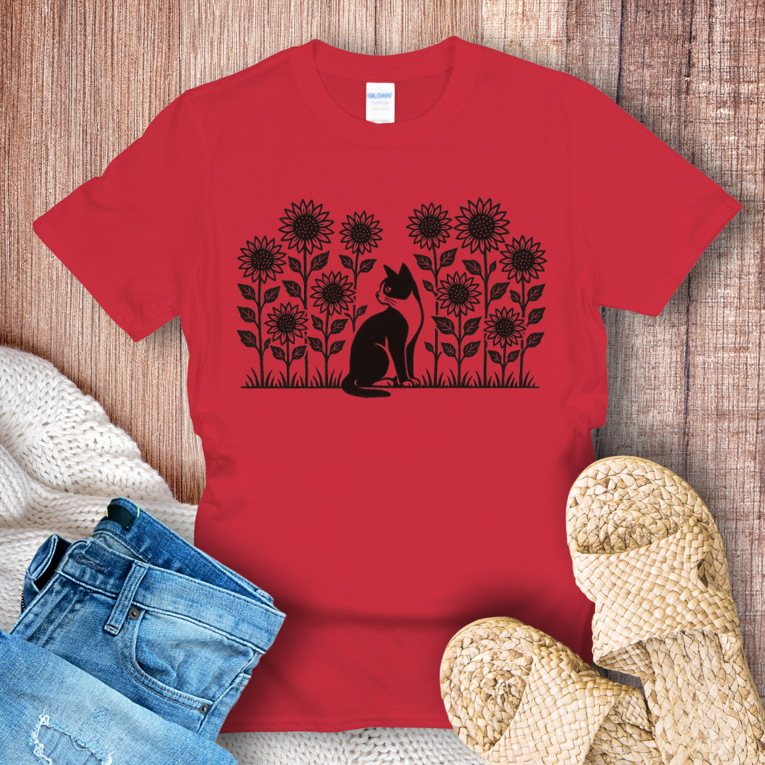 Cat in a Sunflower Garden T-shirt