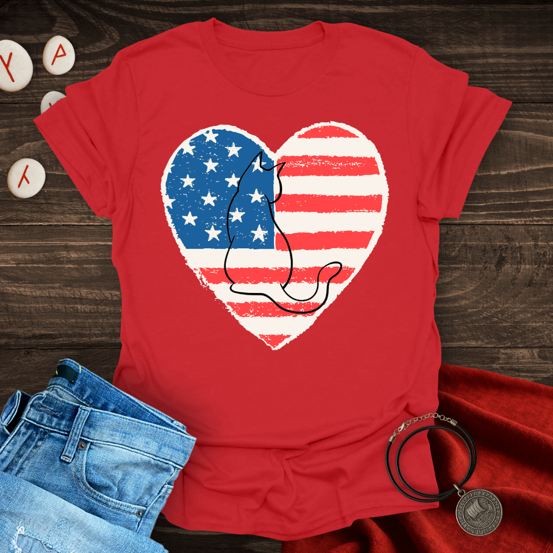 American Flag Cat Lover T-Shirt