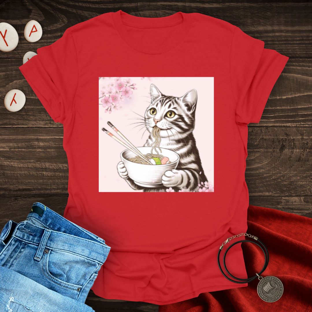 Noodle and Sushi Cherry Blossom Cat T-Shirt