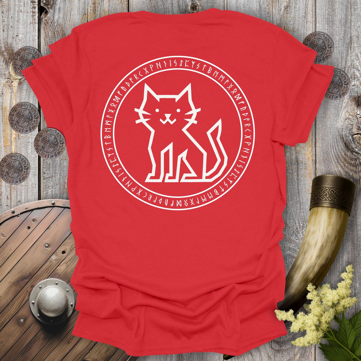 Runestone Cat – Back print Edition Viking T-Shirt