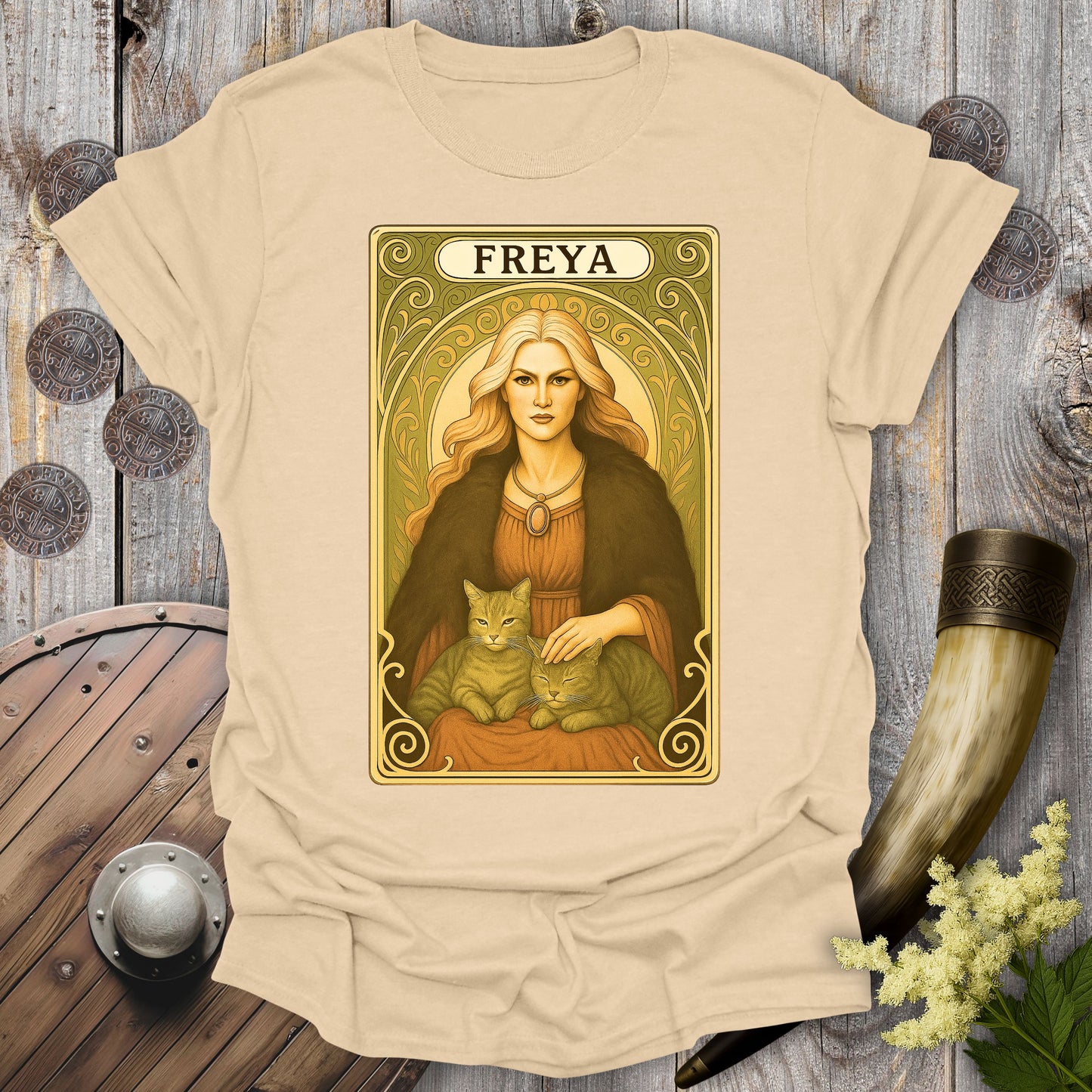 Freya with Cats Tarot Card T-Shirt