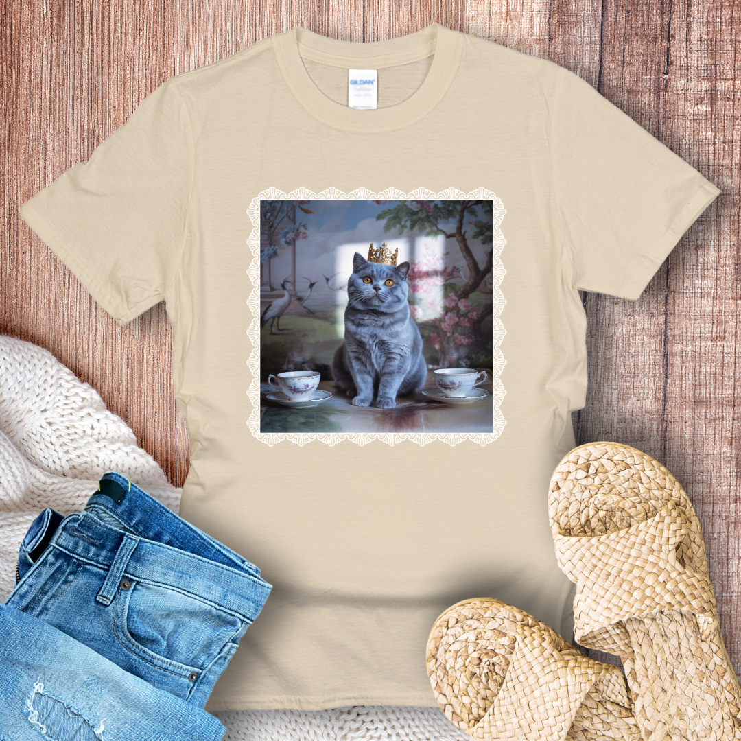 Royal British Shorthair Drinking Tea White Border T-Shirt