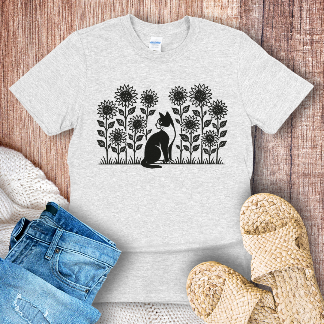 Cat in a Sunflower Garden T-shirt