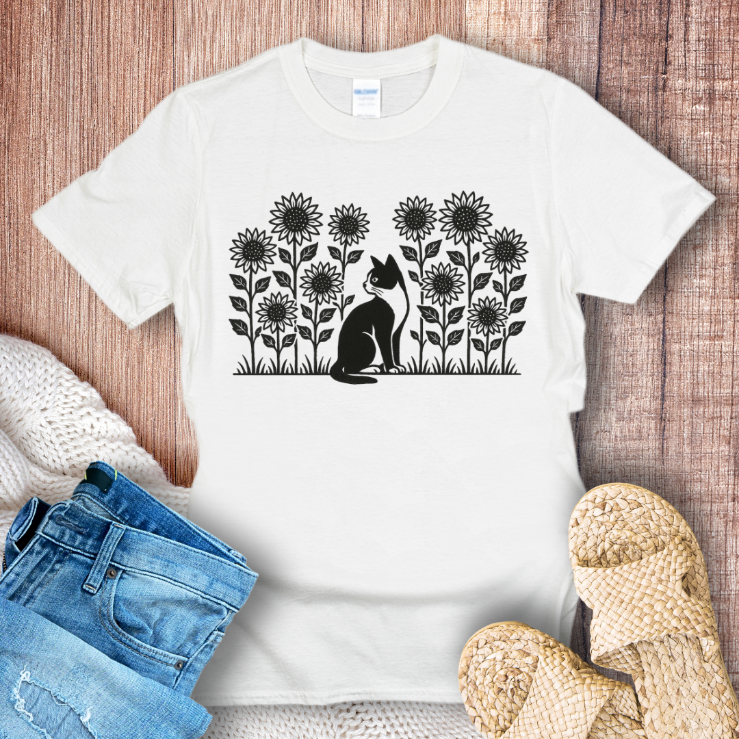 Cat in a Sunflower Garden T-shirt