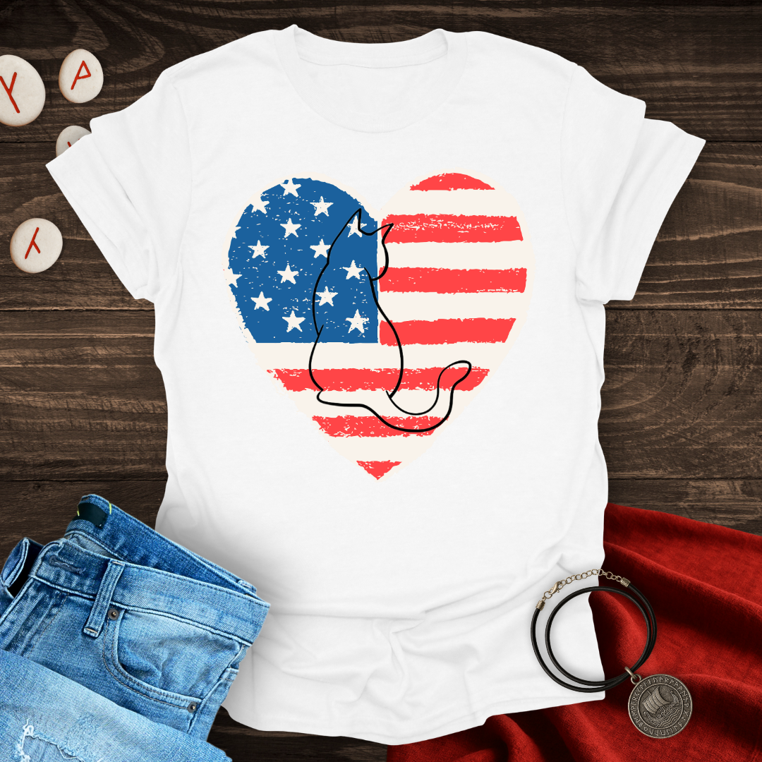 American Flag Cat Lover T-Shirt