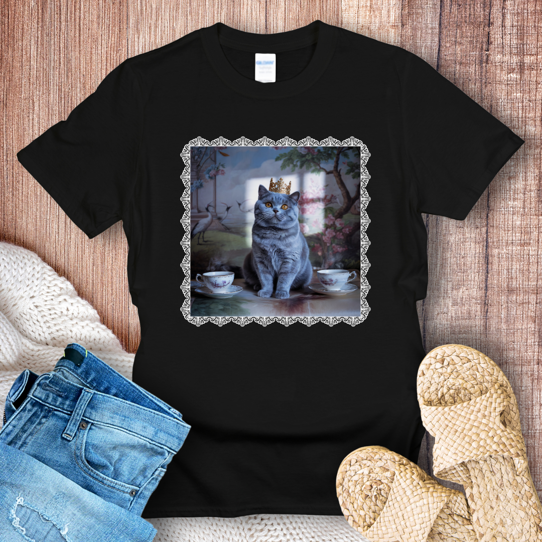 Royal British Shorthair Drinking Tea White Border T-Shirt