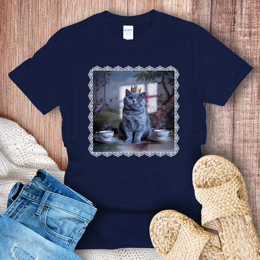 Royal British Shorthair Drinking Tea White Border T-Shirt