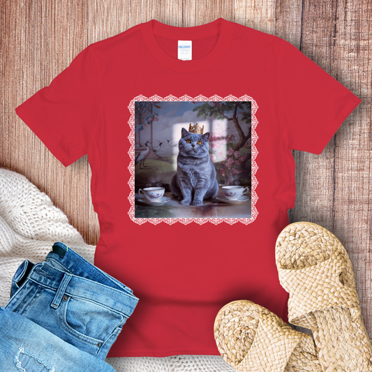 Royal British Shorthair Drinking Tea White Border T-Shirt