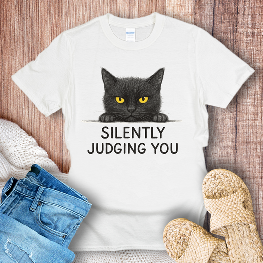Silently Judging You – Funny Black Cat Graphic T-Shirt