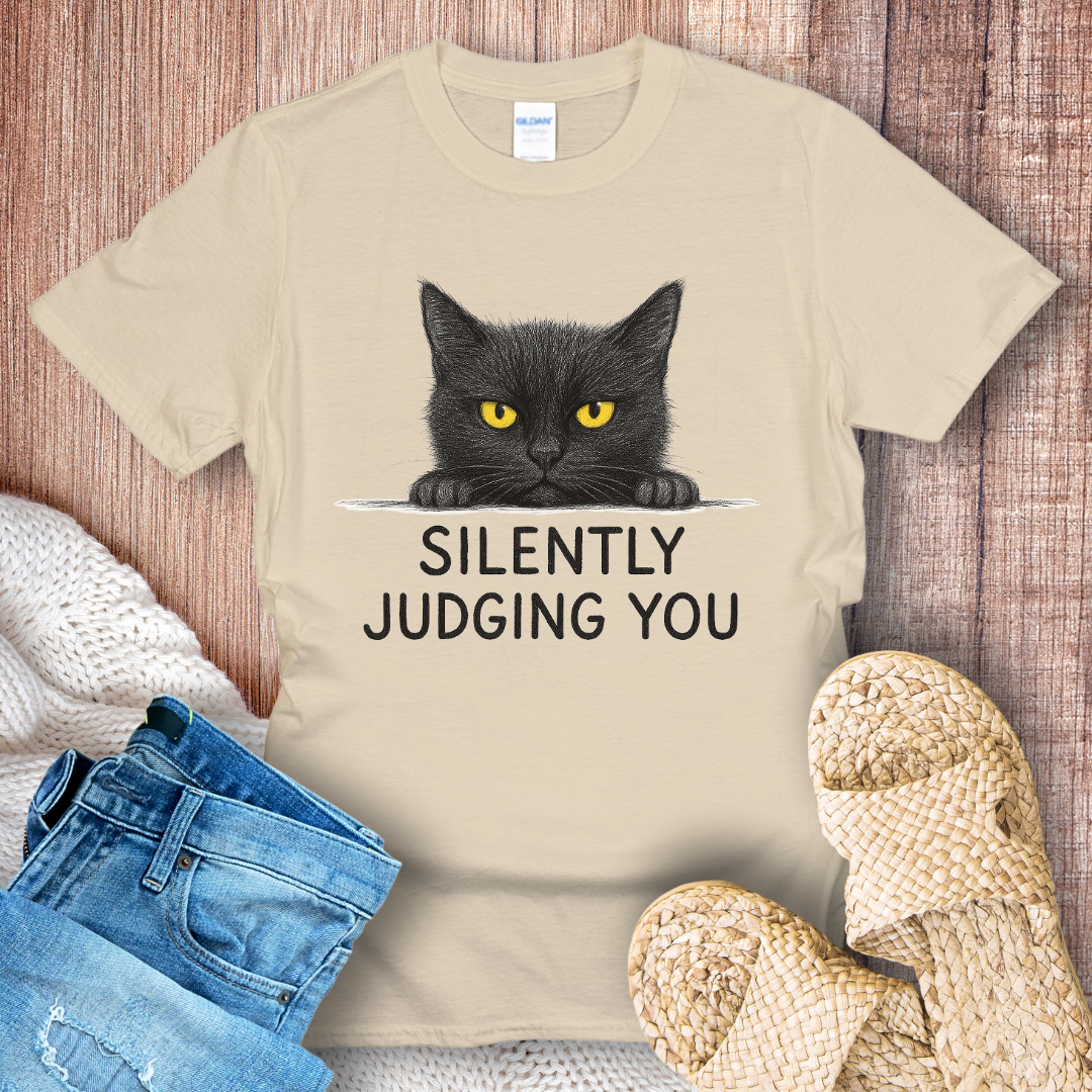 Silently Judging You – Funny Black Cat Graphic T-Shirt