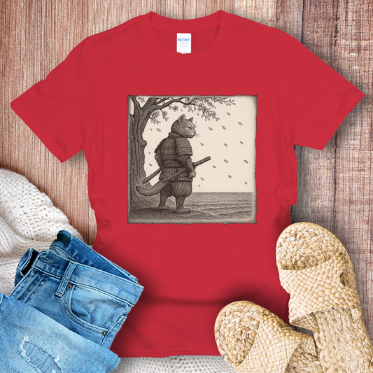 Samurai Cat Under the Cherry Blossom T-Shirt