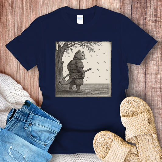 Samurai Cat Under the Cherry Blossom T-Shirt