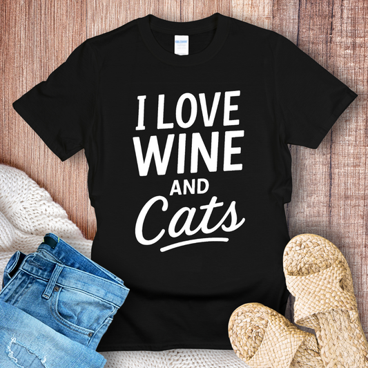 I Love Wine and Cats T-shirt