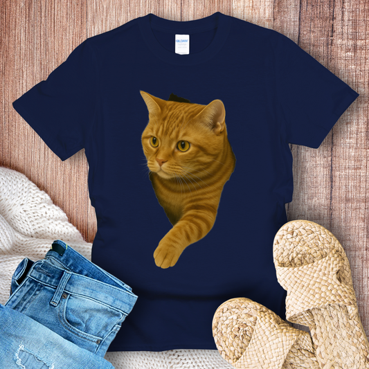 Tabby Orange Cat in Hole T-shirt