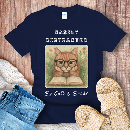 Easily Distracted By Cats & Books T-shirt