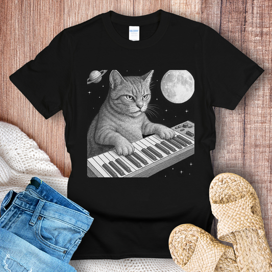 Piano Cat in Space T-Shirt