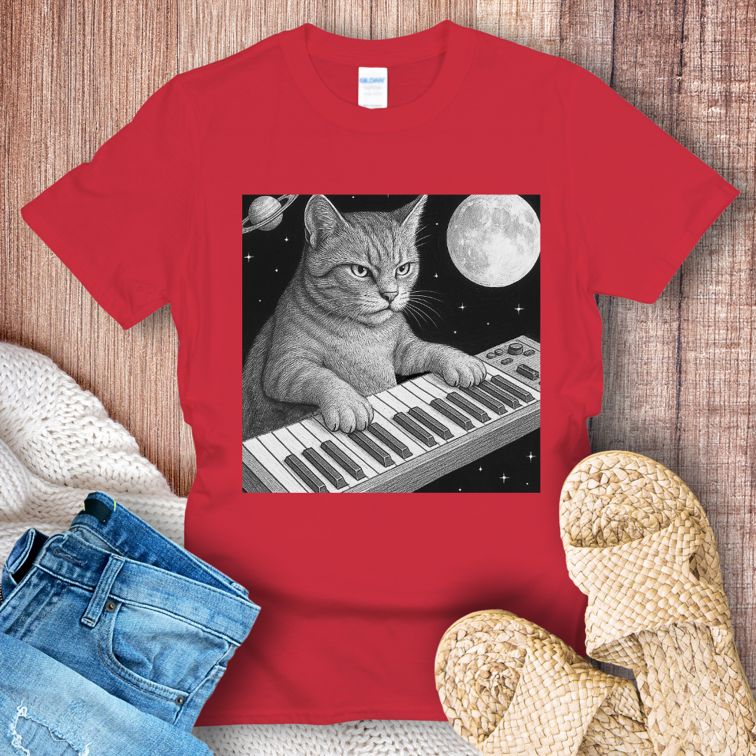 Piano Cat in Space T-Shirt