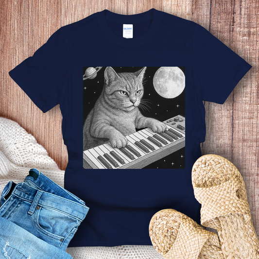 Piano Cat in Space T-Shirt